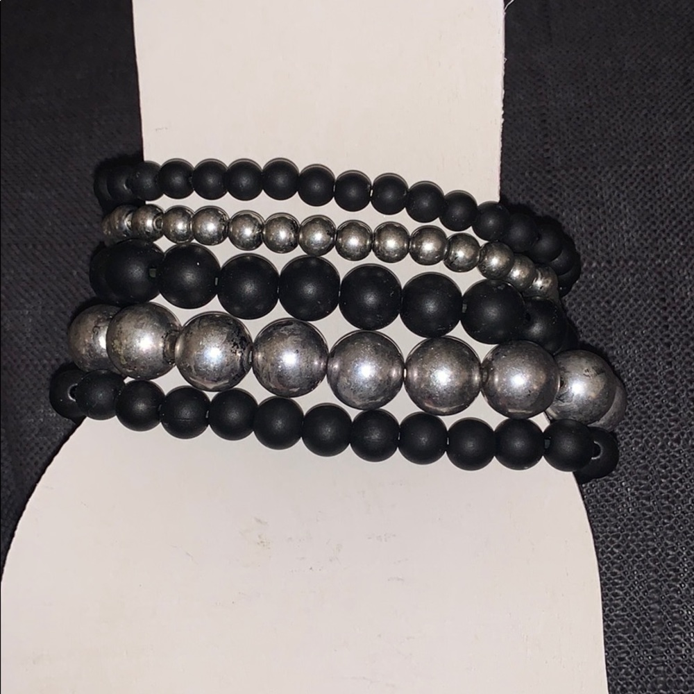 Matte Black & Gunmetal Silver Stretch Bracelets
